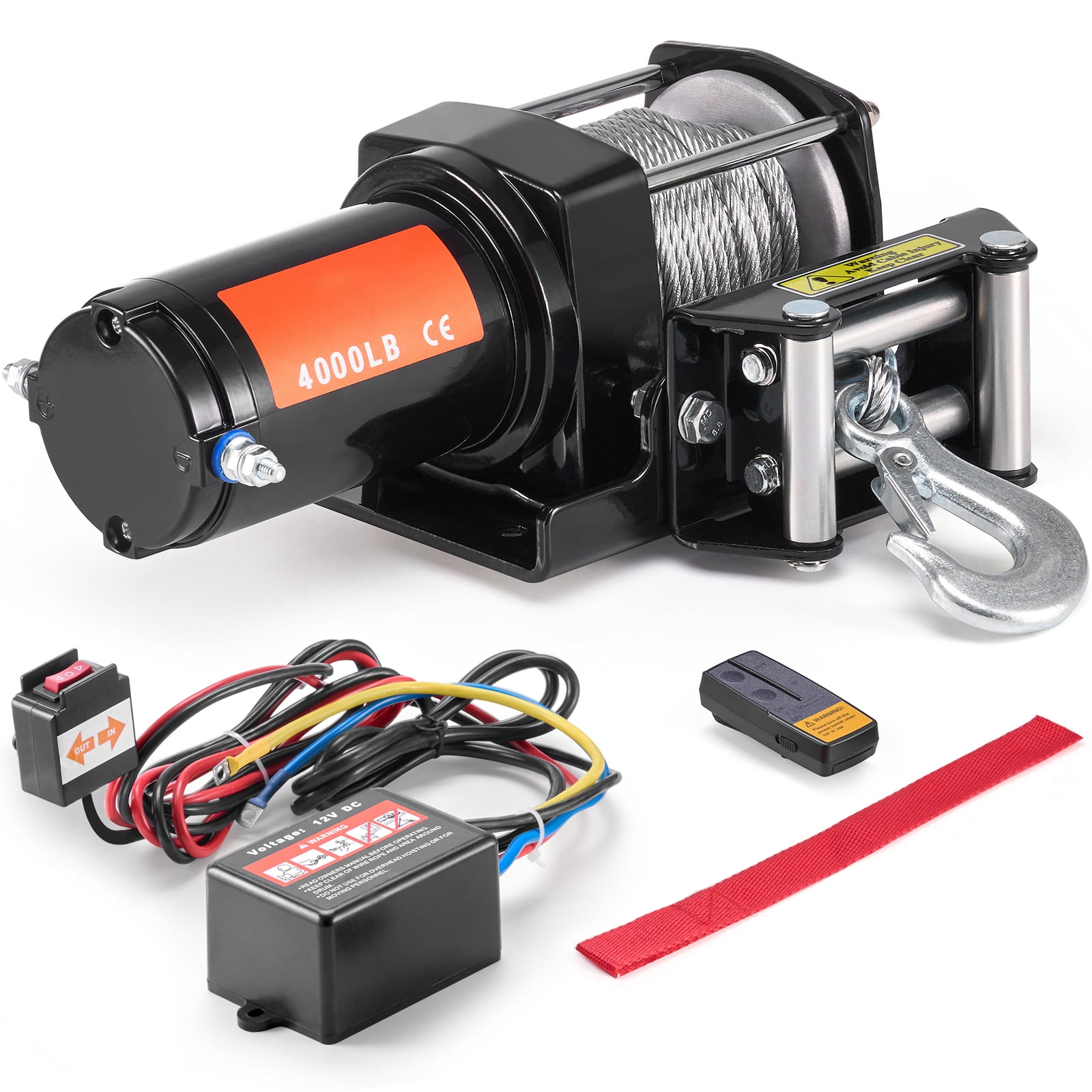 KFFKFF Electric Winch, 4000 lb Pulling Power, 12V DC for ATV/UTV, with Φ3/16 in x 39 ft Steel Cable, Roller Fairlead, Remote Control Options, IP55 Water Resistance, Ideal for UTV ATV Towing