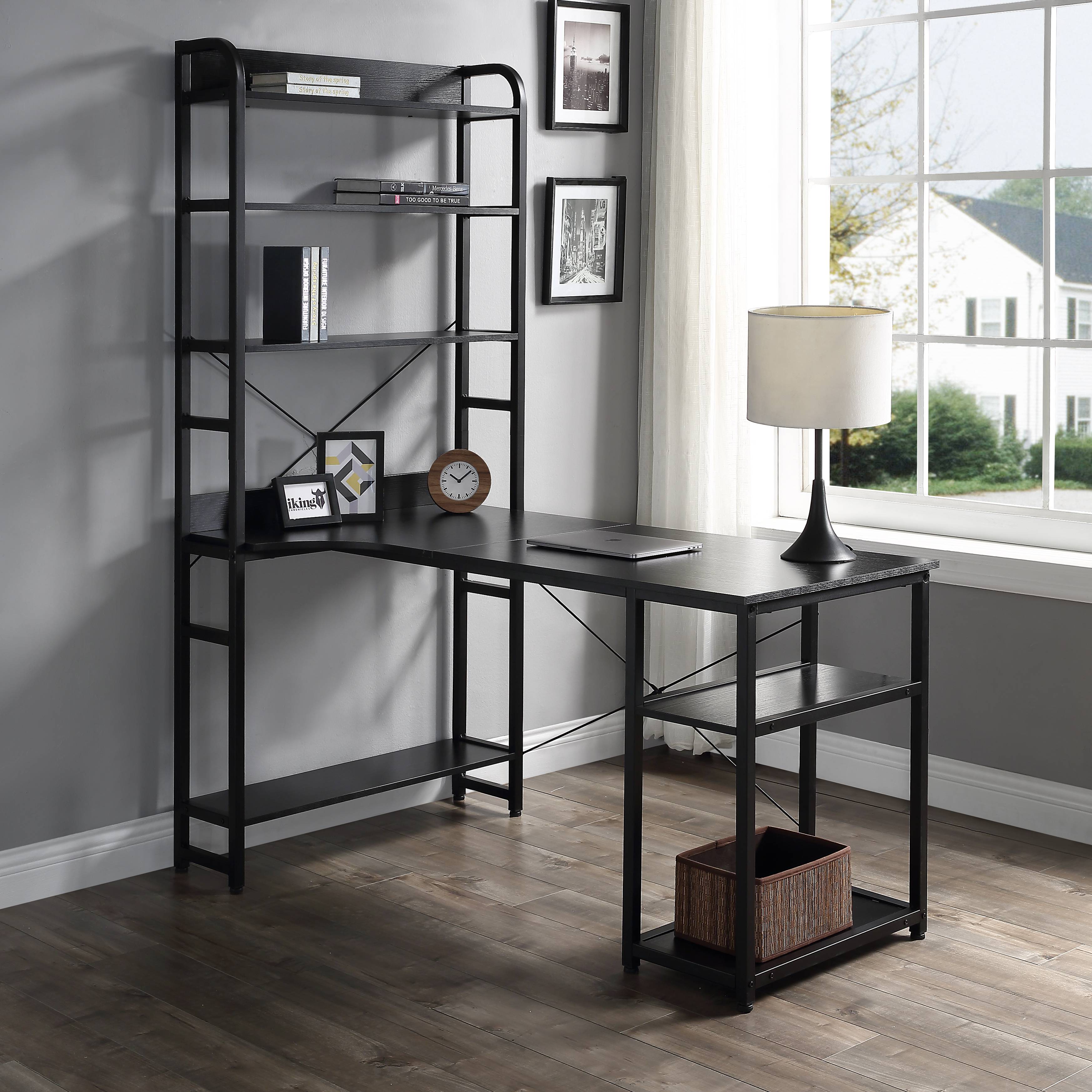 Computer Desk with 5 Tier Shelves, Writing Desk with Storage Shelf, 47