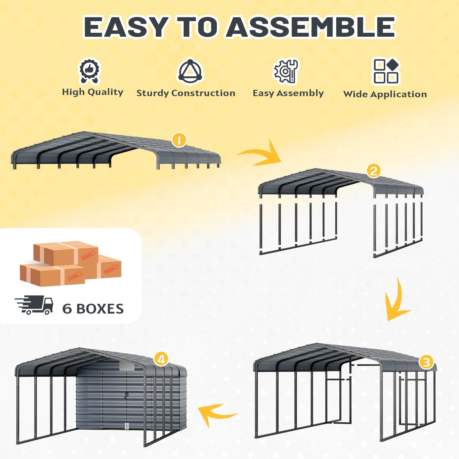 Mellcom 12'x25' Outdoor Meatl Carport Garage 2-in-1, Heavy Duty Carport with Galvanized Metal Frame, Enclosed Storage Shelter for Trucks, Cars，SUVS& All Vehicles, Gray