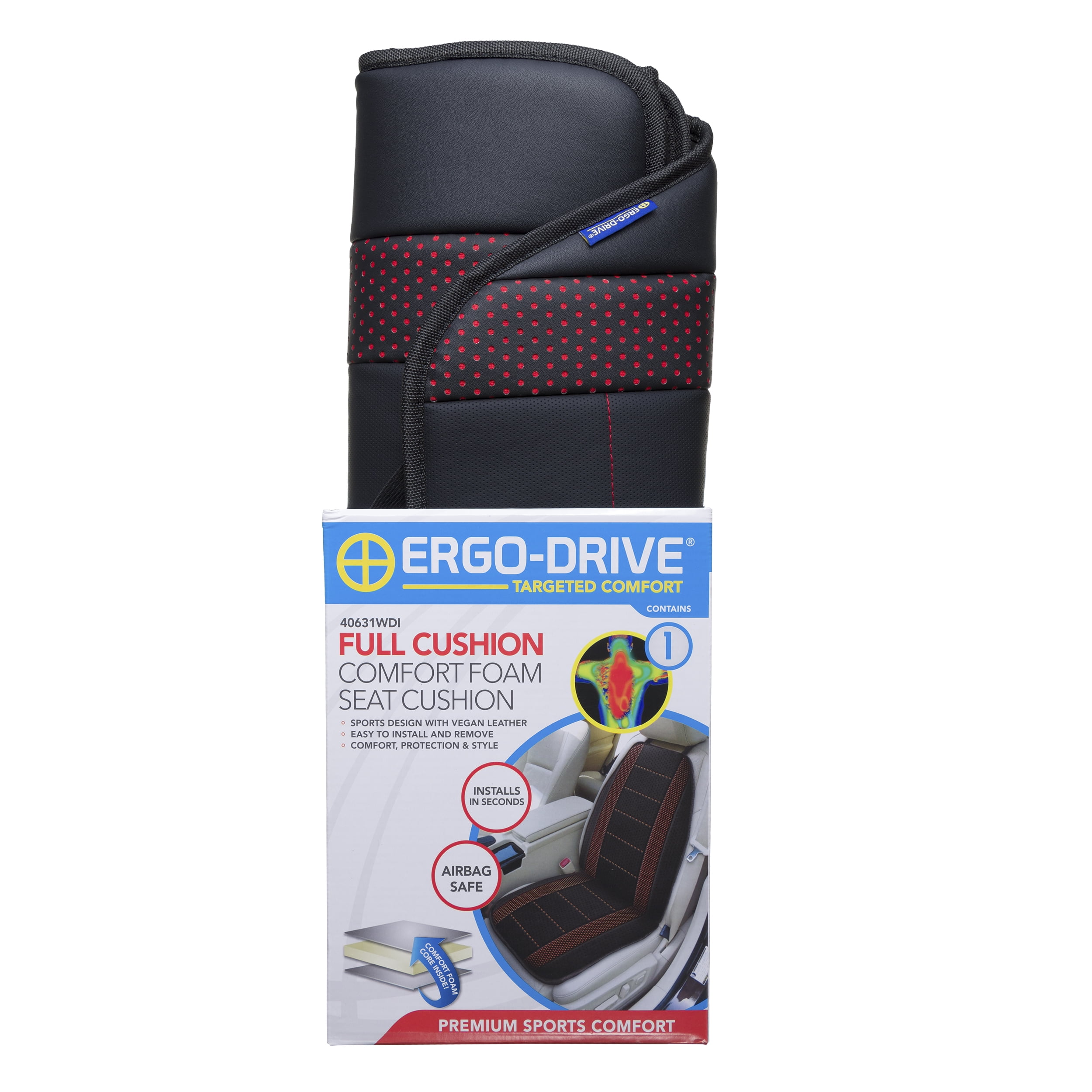 Ergo Drive Full Comfort Foam Seat Cushion, Black and Red, 1 Piece