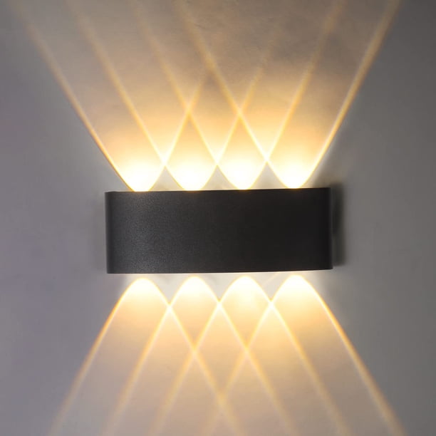 Aplique de pared LED de 8 W, luz blanca cálida de 3000 K, aplique de pared resistente al agua IP65, luz LED de aluminio moderna, disponible para interiores y exteriores (negro) WddnAot