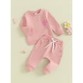 thumbnail image 3 of Bagilaanoe 2PCS Toddler Baby Girl Pants Set Flower Embroidery Long Sleeve Sweatshirt Tops + Sweatpants 3M 6M 12M 18M 24M 3T Kids Casual Sweatsuits, 3 of 9