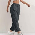 thumbnail image 4 of Women's High Wais Casual Pants Cargo Pants Elastic Waist Drawstring Pants Wide Leg Y2K Streetwear with Pockets, 4 of 7
