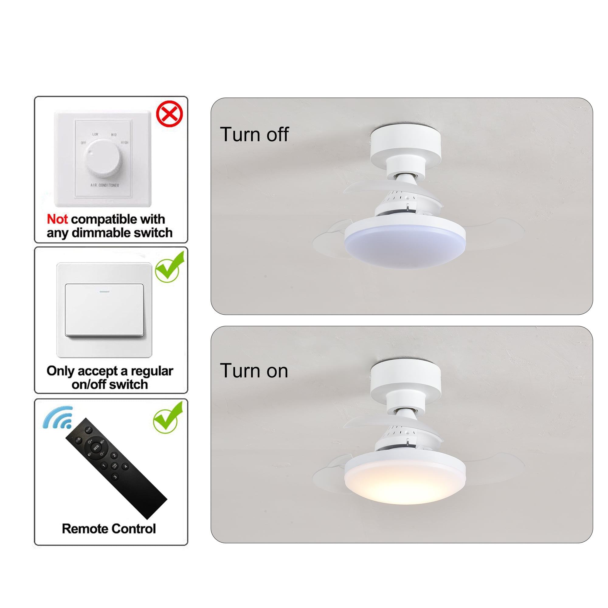 Garwarm 16 in Retractable Ceiling Fan with Lights and Remote, Low Profile Socket Fan Light, Dimmable 3000K-6500K Flush Mount Ceiling Fan with Timer, Low Noise for Bedroom Kitchen