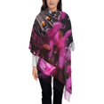 thumbnail image 4 of Cauagu Pink Blossoms Butterfly Print Women Wrap Shawl tassels Scarves Retro Scarf 77.6"X28.3", 4 of 8