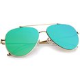 thumbnail image 4 of sunglassLA Unisex Rimless Teardrop Color Mirrored Flat Lens Wire Frame Aviator Sunglasses (Gold / Green) - 56mm, 4 of 4