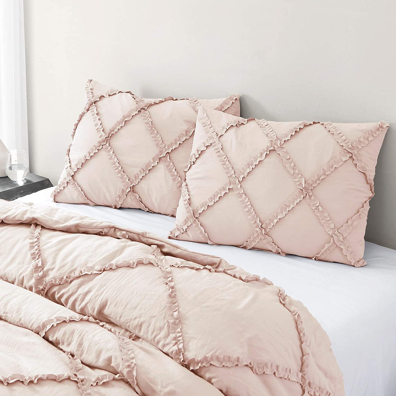 Chezmoi Collection Vivian 3-Piece Diamond Ruffle Trim Washed Microfiber Comforter Set