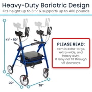 Vive Mobility Upright Walker T-Series – Outdoor Stand-Up Rollator with Seat for Seniors, Blue