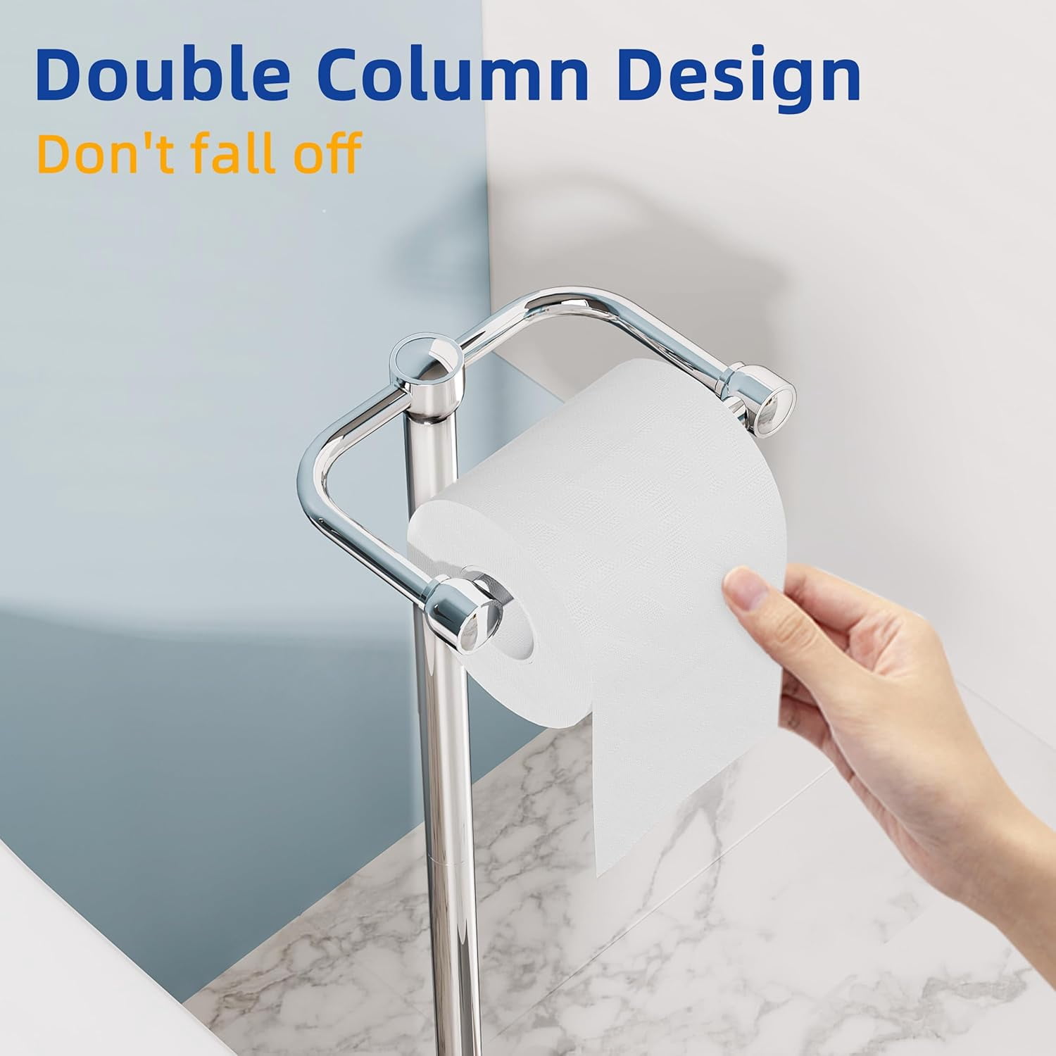 Toilet Paper Holder Stand, Bathroom Toilet Paper Roll Holder Free Standing, Toilet Tissue Holder Stand with Post Pivoting Design, Stable Weighted Base, SUS304 Stainless Steel (Chrome)