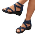 thumbnail image 2 of Domuza Women Suede Crisscross Multi Strap Wedge Sandals, Back Zipper Ankle Wrap Open Toe Platform Sandals for Summer Beach Vacation Daily Walking Blue 8.5（EU-41）, 2 of 8