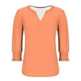 thumbnail image 4 of EchfiProm Womens V-Neck T-Shirts Orange Plain Tops Fall Pullover 3/4 Sleeve Relaxed Fit for Women, 4 of 7