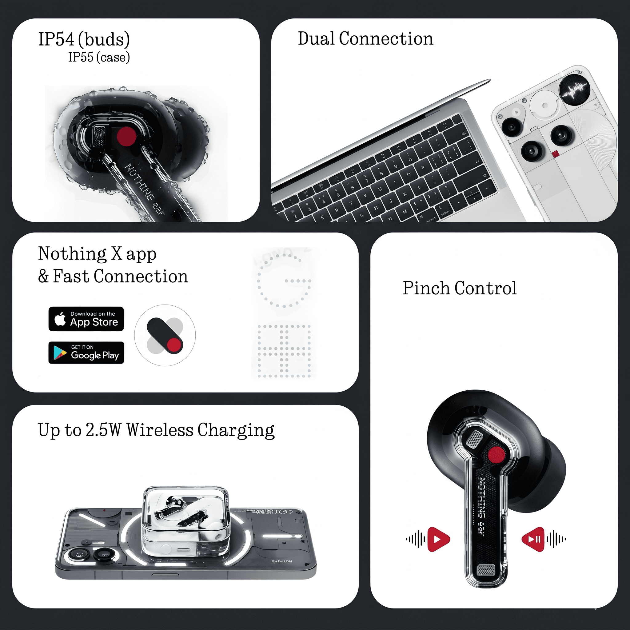 Nothing Ear Wireless Earbuds Bluetooth, 45dB Hybrid Smart ANC Earbuds, 11mm Deep Bass Boost, Hi-Res Audio with LDAC & LHDC 5.0, 6 Mics Call, 40.5H Playtime with Fast Charging Case, ChatGPT Supported