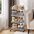 thumbnail image 4 of BEHERZT 4 Tiers Utility Cart, Metal Rolling Cart with Wooden Tabletop, Slim Rolling Cart, Storage Cart, Gray, 4 of 8