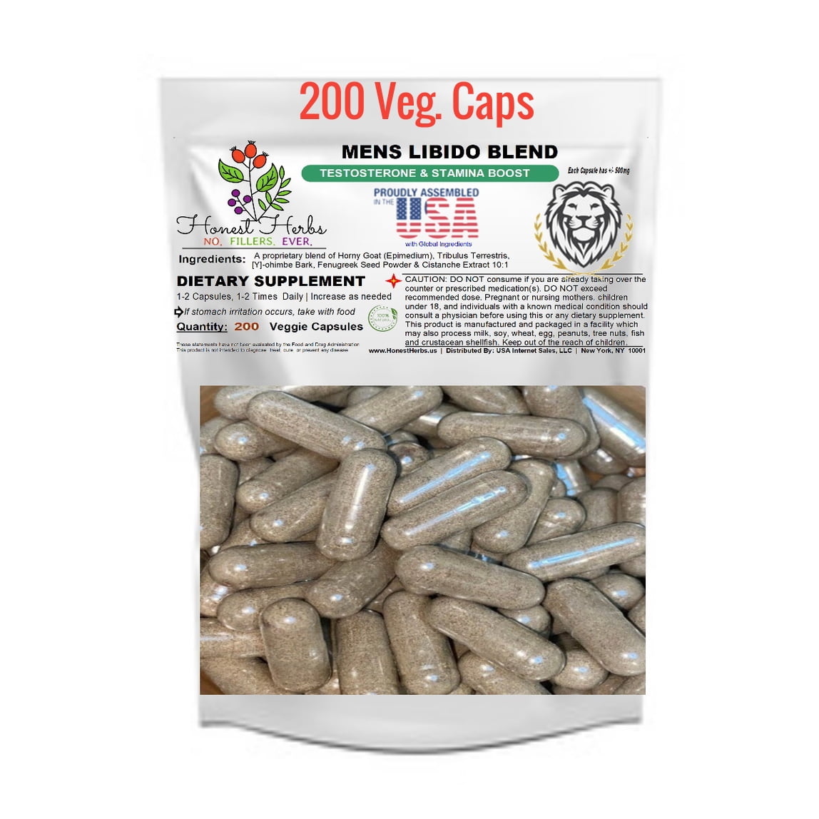 Mens Libido Blend - Boost For Stamina, Testo, Over All Well-Being - 200 Veg Caps