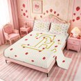 thumbnail image 2 of Meiyoeat Cute Strawberry Initial E Bed Sheets 4-Piece, Gold Stripe Print Full Size Sheets for Bedroom, 2 of 6