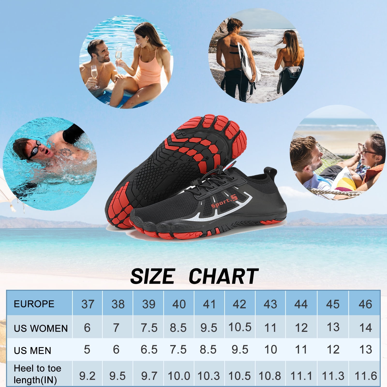 OUSIMEN Water Shoes Womens Mens Quick-Dry Non-Slip Soft Barefoot Swimming Shoes Aqua Sports Outdoor Beach Surfing Diving Hiking Yoga Shoes