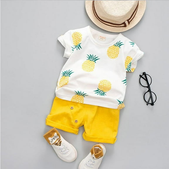 2 Pieces Pineapple Printed T-shirt & Shorts for Toddler Boy Set - 12-18 Months