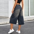 thumbnail image 6 of Womens Pants Summer Washed Denim Shorts for Distressed Lightweight Wide Leg Cropped Jeans Casual Comfort, 6 of 8
