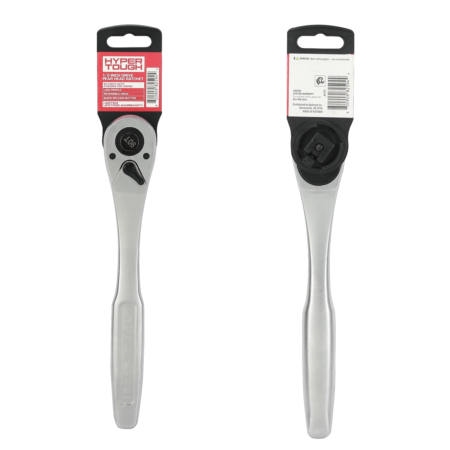 Hyper Tough 1/2-inch Drive Pear Head Ratchet, 90 Tooth