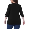thumbnail image 3 of Blusa de Talla Grande para Mujeres, Manga 3/4, Cuello en V, Decoración de Botones, Camisetas Casual Sólidas 3X Negra, 3 of 6