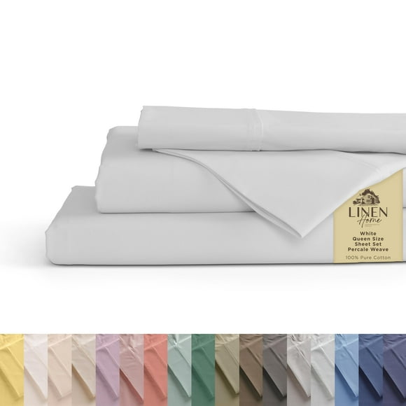 Draps en Percale 100 % Coton Taille Grand, Gris Dove, Poches Profondes, Ensemble de Draps 4 Pcs - 1 Drap Plat, 1 Drap-Housse à Poches Profondes et 2 Taies d'Oreiller, Linge de Lit Frais et Solide