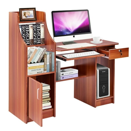 Giantex Computer Desk w/Storage Cabinet & Drawer, Wood Frame Home ...