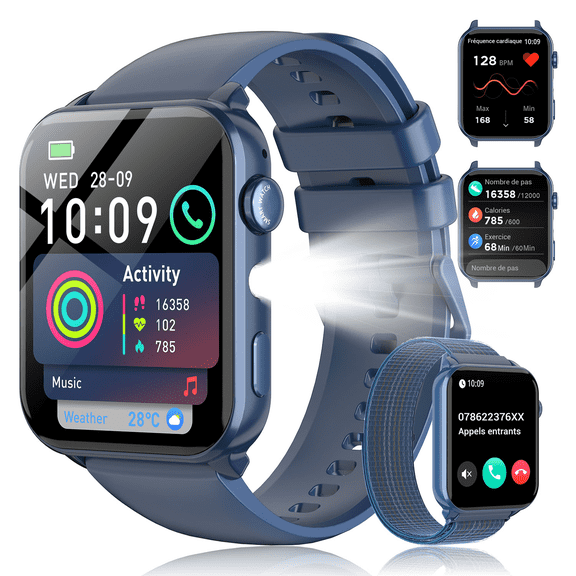 LUOMATE Smart Watch for Women Men, 1.91" Touchscreen Fitness Tracker, Bluetooth Calling, 100 Sport Modes, IP68 Waterproof, Pedometer, Message Notifications, Compatible with Android iPhone (Blue)