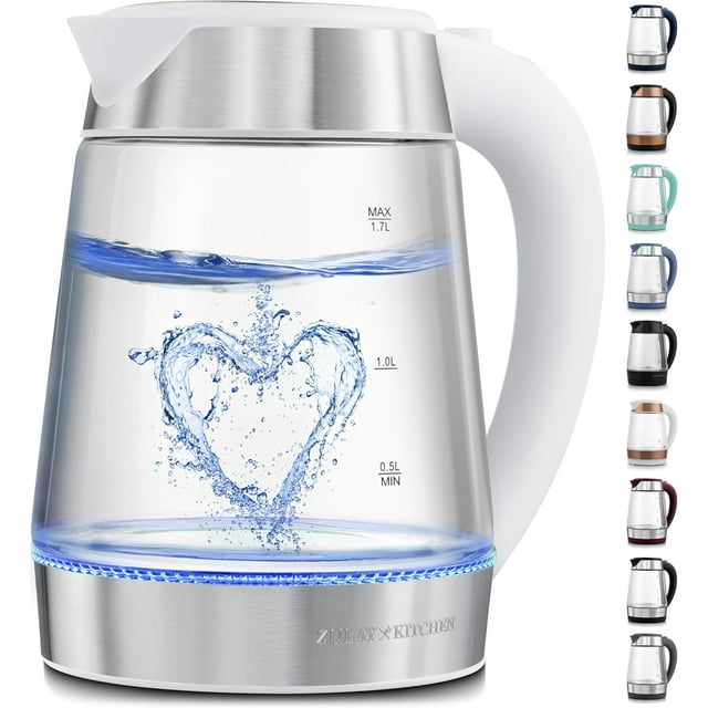 Zulay Kitchen Fast Boiling Electric Water Kettle - 1.7L, 1500W, Auto Shut-Off for Overboil & Boil Dry Protection, Cool-Touch Handle, 360° Base - Rapid Teapot Boiler For Coffee & Tea - White