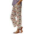 thumbnail image 2 of Casual Women's Trousers Summer Linen Pants For Women Wide Leg Boho Pants Loose Palazzo Pants Floral Pants With And Pockets,Yellow Women's Casual Pants M, 2 of 4