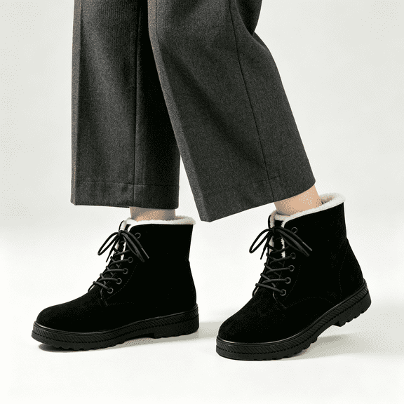 CAZOFW Snow Boots for Women Fleece Lined Lace Up Ankle Boots with Skid-resistant treaded sole