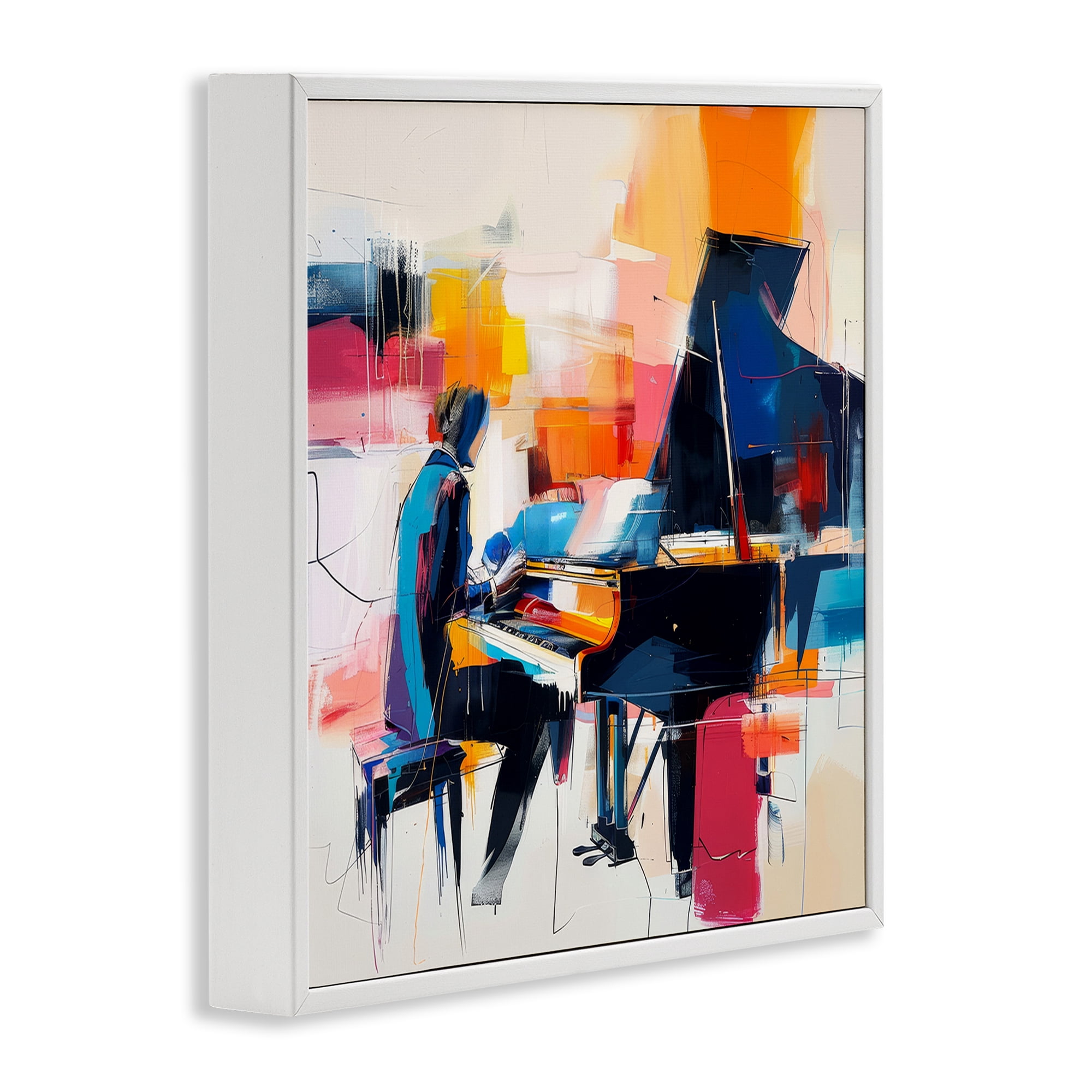 Stupell Industries Musical Melodies Piano Musician Performing Arts Painting White Framed Art Print Wall Art, 12 x 12