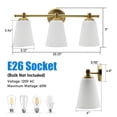 thumbnail image 3 of Lucere 3-Light Bathroom Vanity Light, Gold Wall Light with Frosted Glass Shade, E26 Bulb Base (Bulb not included), 3 of 7