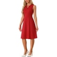 thumbnail image 4 of INSPIRE CHIC Work Office Dress for Women's Belted V Neck Sleeveless Dresses L Red, 4 of 5
