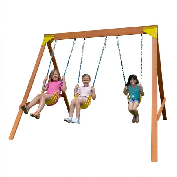 Sportspower Brookside Wooden Swing Set With Rock Climbing Wall, Roman ...