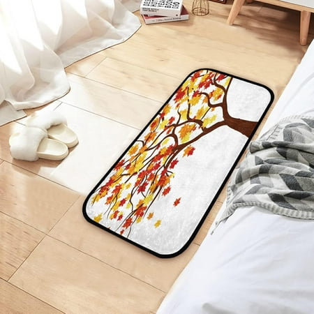 

BESTKITTY Autumn Maple Leaves Furry Kitchen Rugs Non-Slip Standing Mats Indoor & Outdoor Fluffy Floor Mats for Dorm Kitchen Laundry Office Bathroom 39x20in