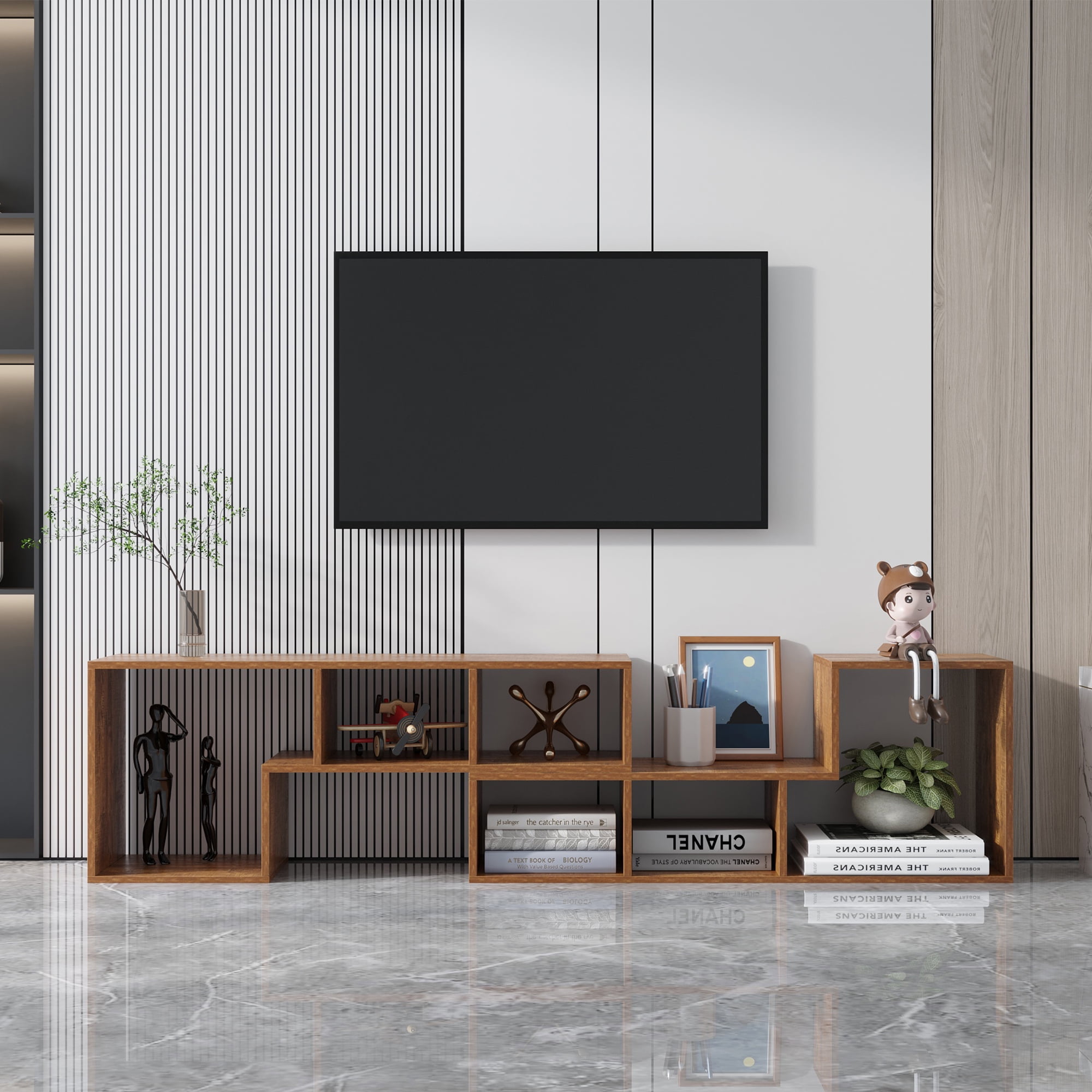Yardi Yard Modern DIY Double L-shaped TV stand, Stackable Wood Bookcase Bookshelf for CDs/Books/Media Storage, Brown Yardi Yard Modern DIY Double L-shaped TV stand, Stackable Wood Bookcase Bookshelf for CDs/Books/Media Storage, Brown