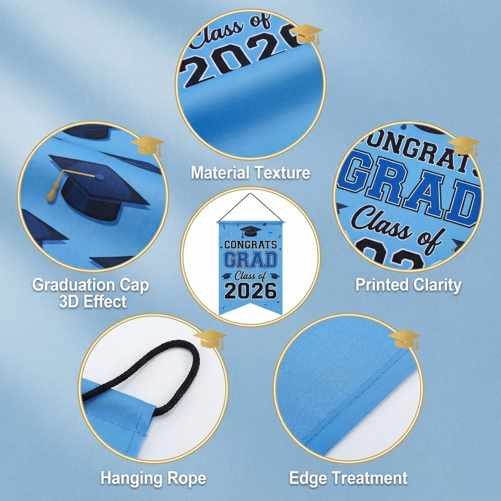 Graduation Party Decorations 2026, Blue and White Balloons, Graduation Cap Decorations Kit, Class of 2026 Decorations, Honeycomb Centerpieces, Hanging Swirls, Vinyl Table Cover,