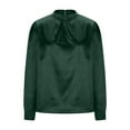 thumbnail image 4 of Women's Silky Satin Long Sleeve Tops High Neck Dress Shirt Business Casual Dressy Blouses Solid Color (XL, Army Green), 4 of 5