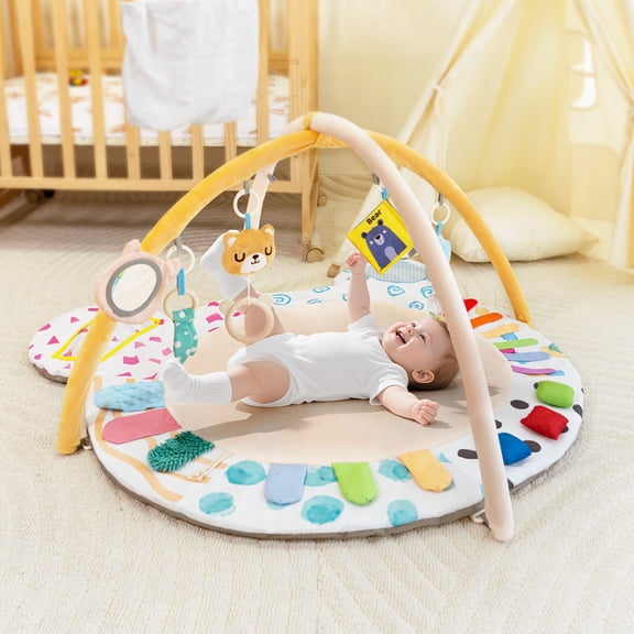Beavtaens Baby Gym Play Mat, Large Mat with 6 Sensory Zones, 4-in-1 Tummy Time for Infants 0-18M