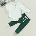 thumbnail image 2 of Kogui Boy Baby Clothes Newborn Baby Boy Fall Outfit Romper Long Sleeve Solid Bodysuit Jumpsuit Bodysuit Elastic Waist Pants Infant Clothes 0 3 6 9 12 18 24 Months 2T 3T (Dark Green,18-24 Months), 2 of 5