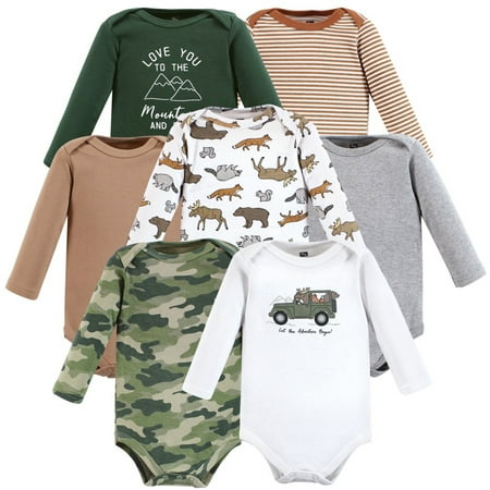 

Hudson Baby Infant Boy Cotton Long-Sleeve Bodysuits Animal Adventure 7-Pack 12-18 Months