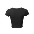 thumbnail image 3 of A2Y Women's Basic Solid Printed Scoop Neck Cap Sleeve Fitted Crop Rayon Top Tee Shirt Black L, 3 of 3