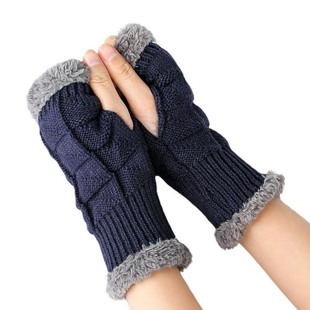 Gants Courts en Laine Tricotée pour Femmes, Demi-Doigts Ouverts, Chauds