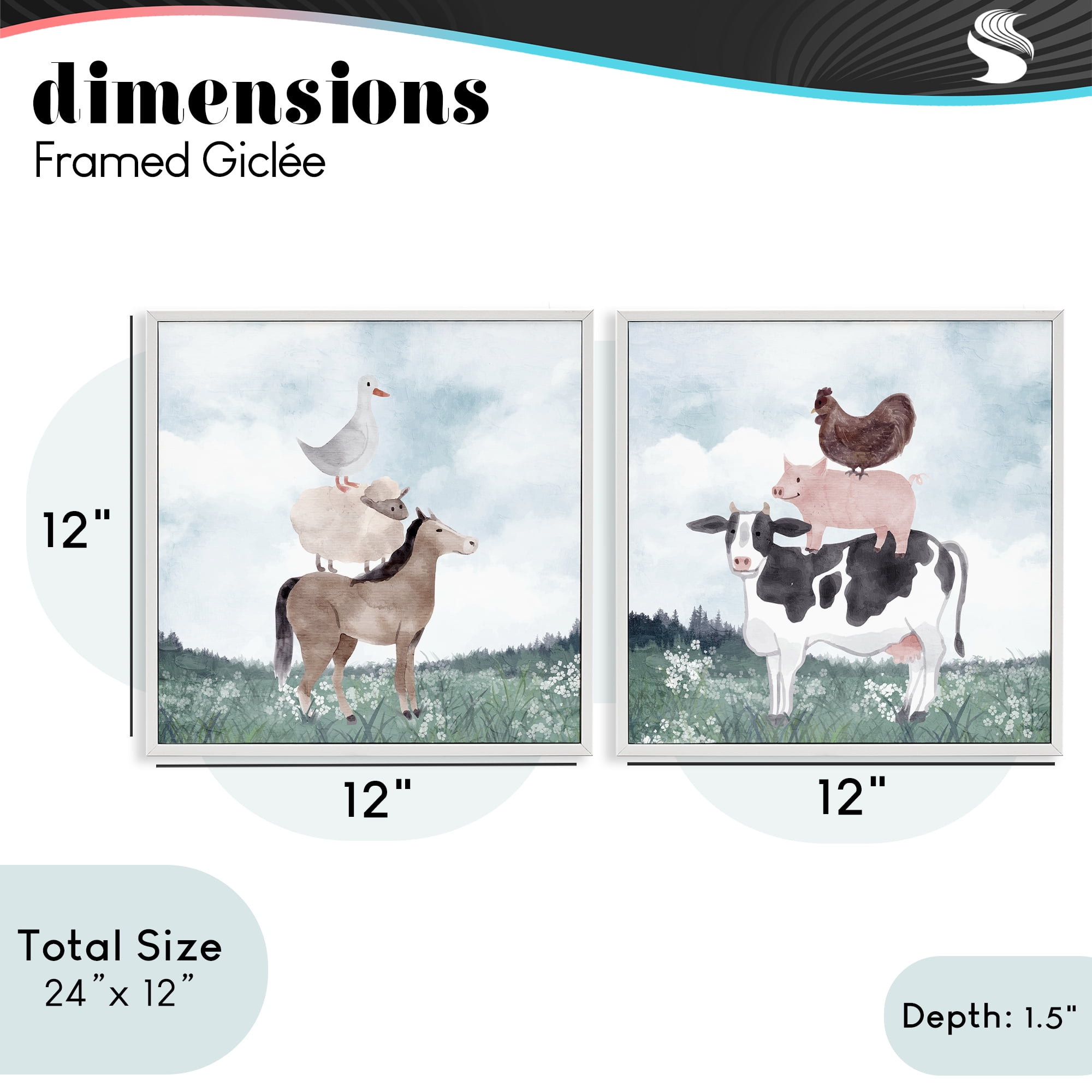 Stupell Industries Stacked Animals Blue Sky Farm 2 Piece White Framed Giclee Art Set, design by Kim Allen