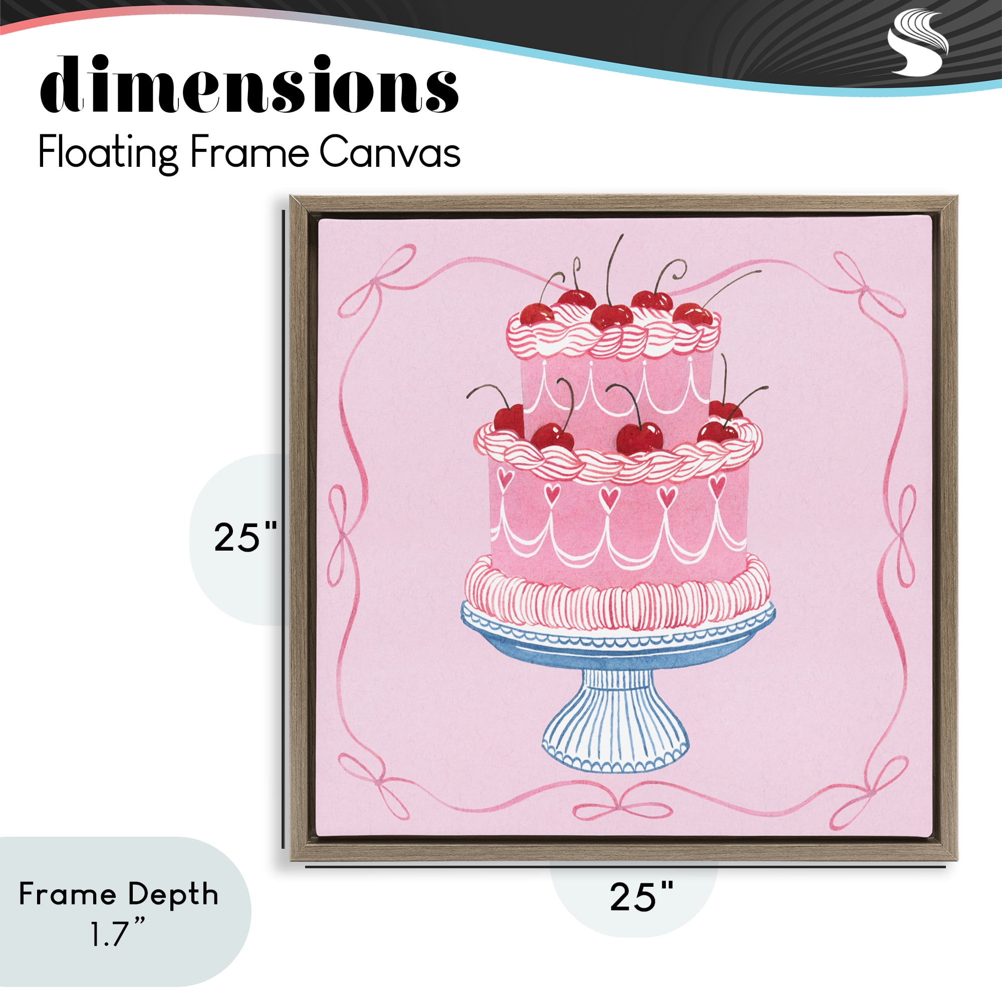 Stupell Industries Romantic Pink Cherry Cake Brown Framed Floater Canvas Wall Art, design by Grace Popp