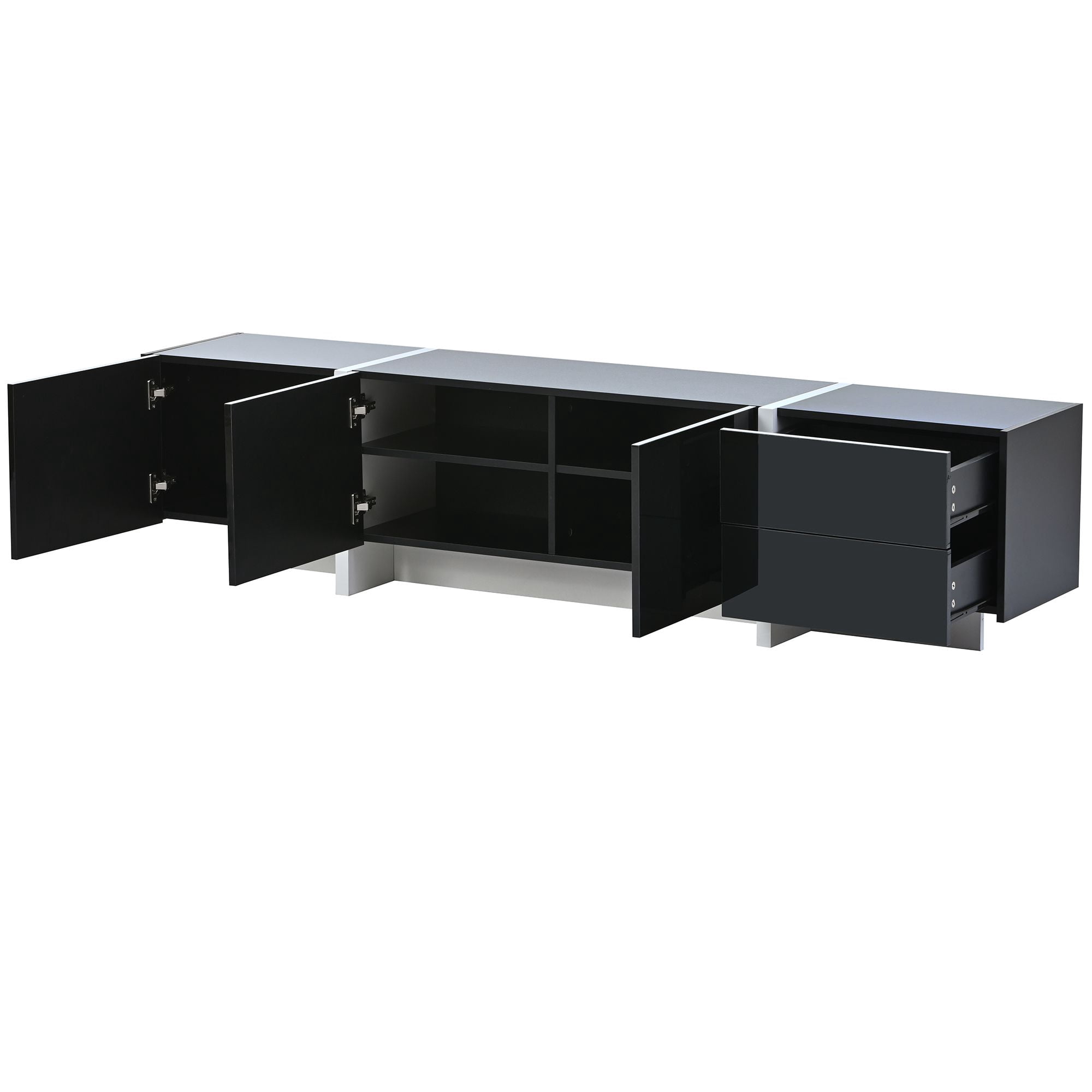 Aukfa TV Stand with 2 Drawers and 3 Big Cabinets for TVs up to 80" - Black