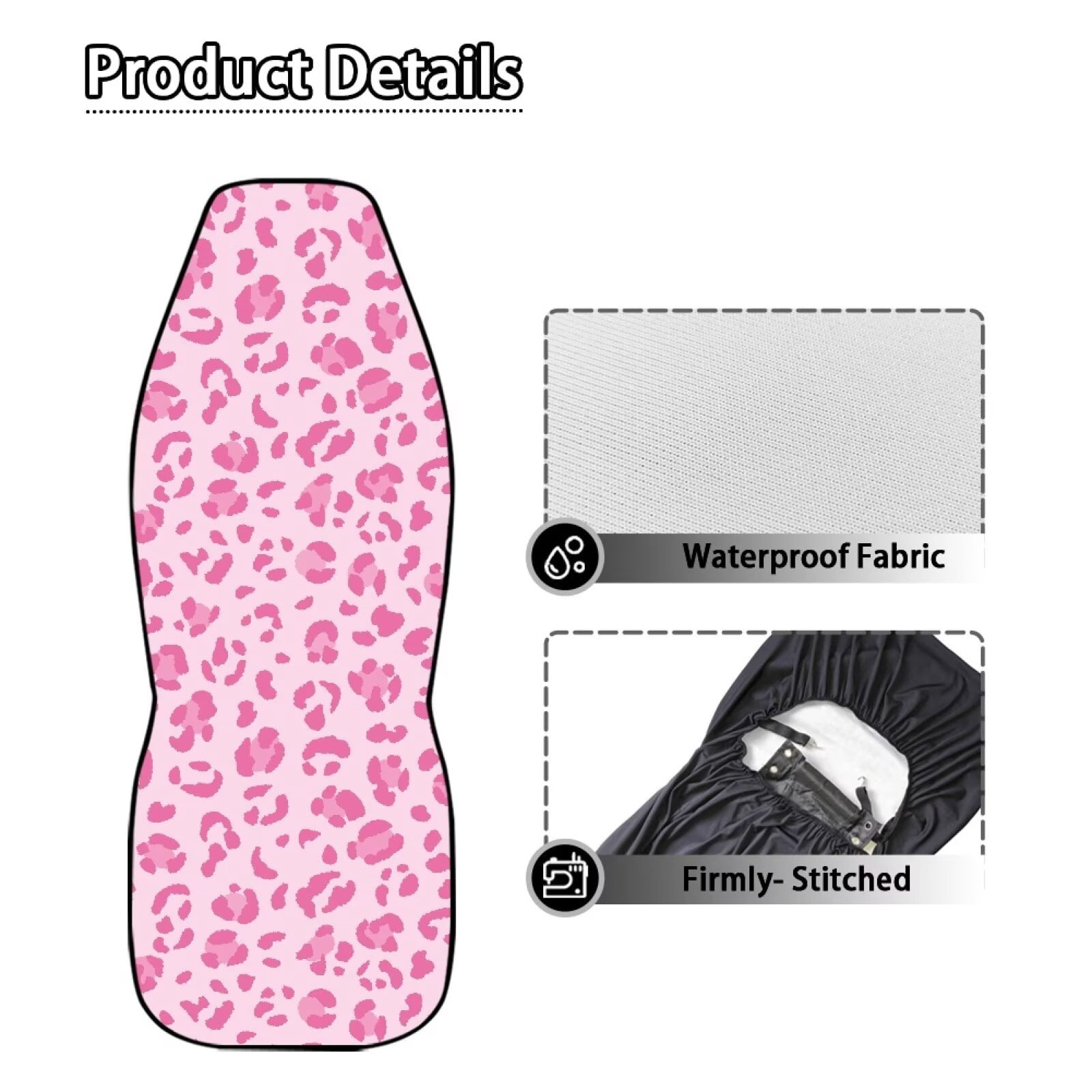 Uorisanigo Car Seat Covers Waterproof Auto Seat Covers Protector Removable Automotive Accessories Universal Front Car Seats Fit Most Cars Women Men, Pink Cheetah Leopard Print