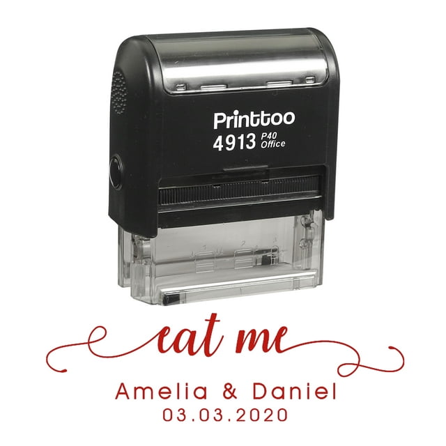 Printtoo Personalized Red Self Inking Eat Me Stamp Custom Wedding Favor Rubber Stamper -58 x 22 mm