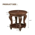 thumbnail image 2 of 22" Retro Round End Table - Solid Wood Side Table with Shelf & Carved Legs for Living Room, Farmhouse Style in Cherry, 2 of 9