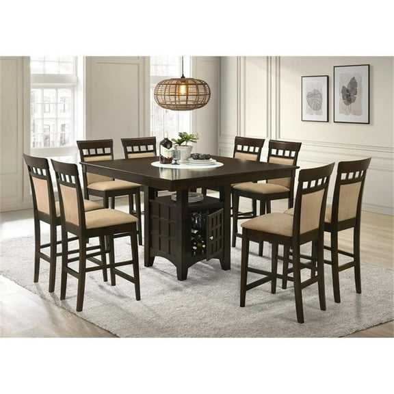 Pemberly Row 9-Piece Wood Counter Height Dining Set in Cappuccino and Beige